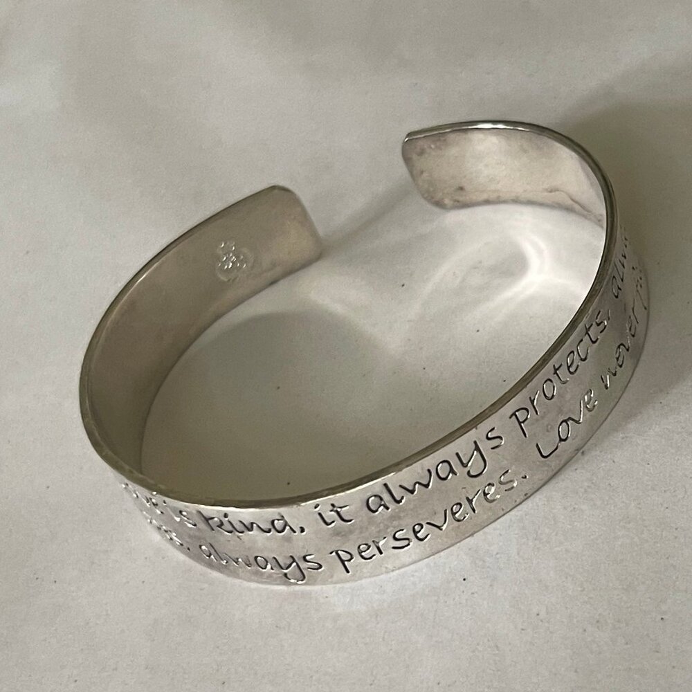 3/$2 SALE Premier Designs silver Love is patient Bible verse cuff bracelet - Picture 3 of 4